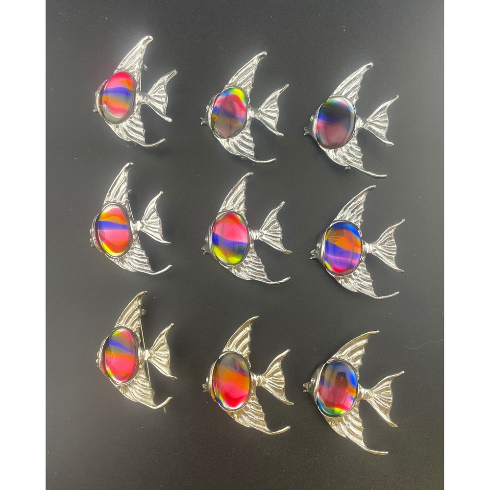Silver‎ Fish Brooch Components with Art Glass Belly – Designer Ready – Lot of 9
